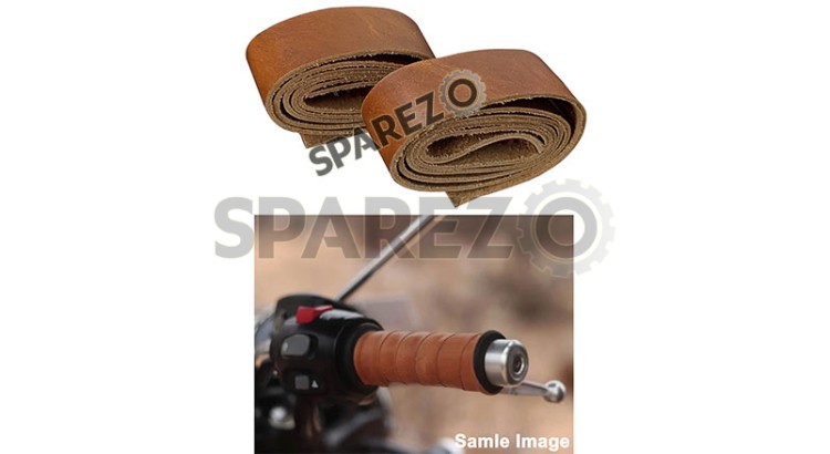 Royal Enfield GT and Interceptor 650 RH-LH Grip Leather Wrap Pair Brown Tan - SPAREZO